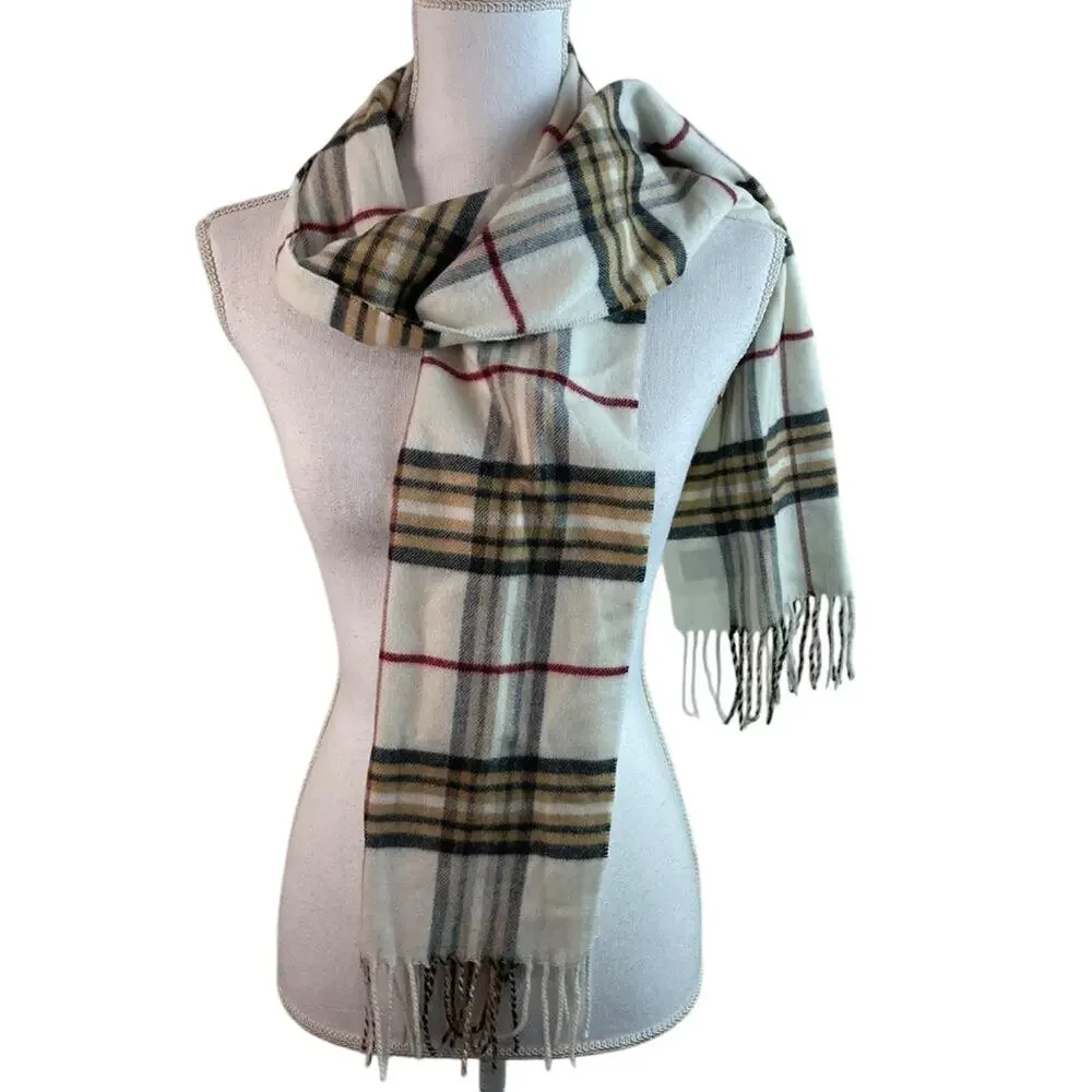 V. Fraas Cashmink Plaid Fringe Scarf